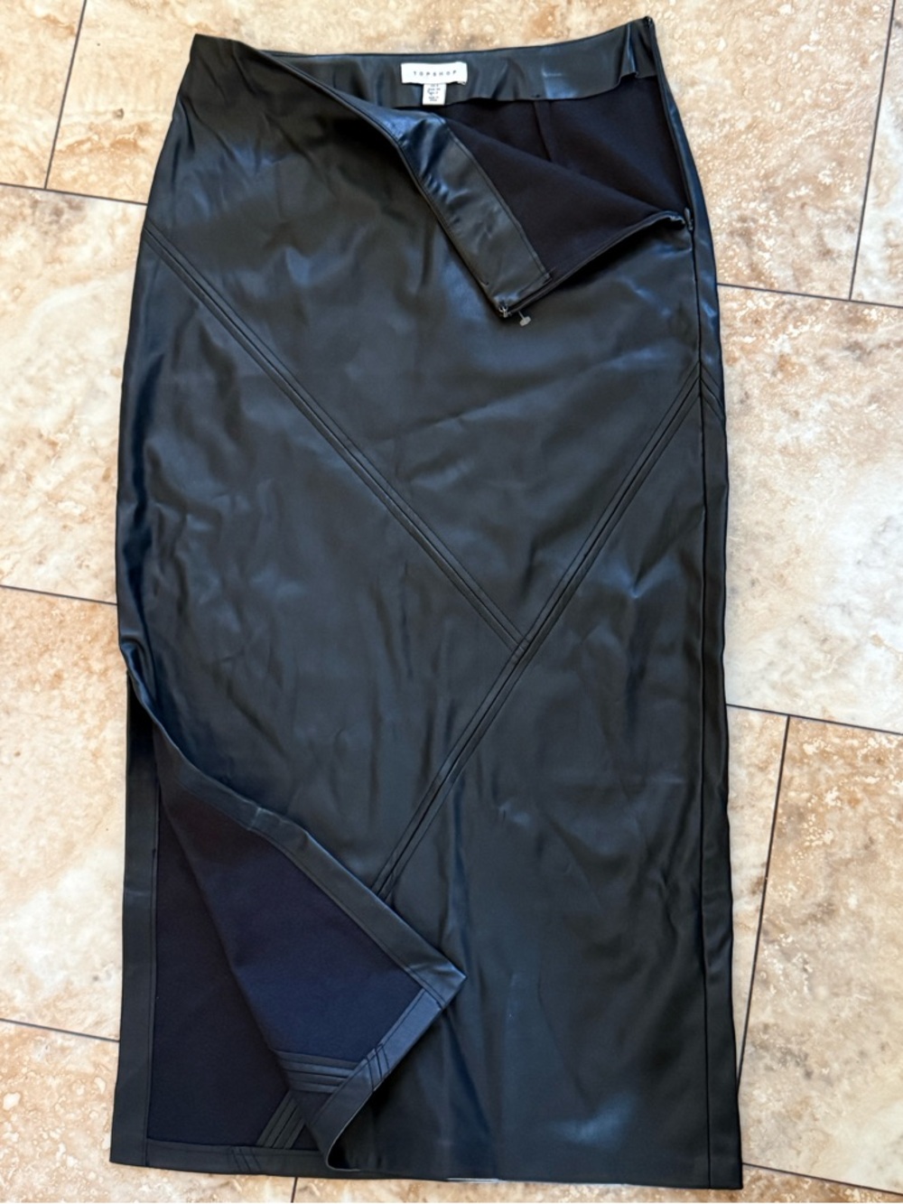 Topshop Black Faux Leather Trim Skirt